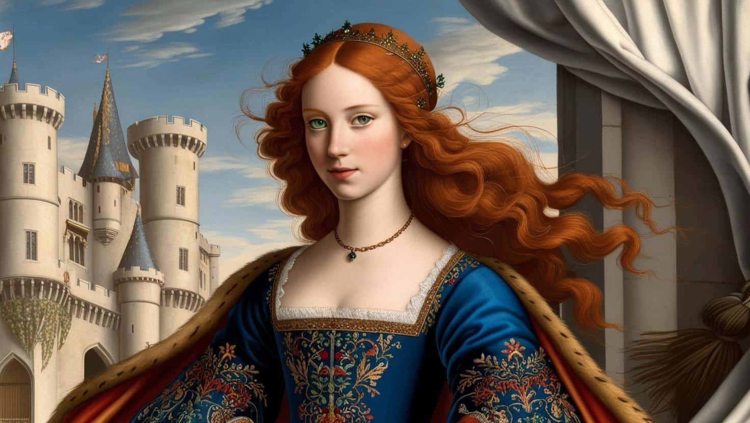 Medieval princess with red hair and green eyes