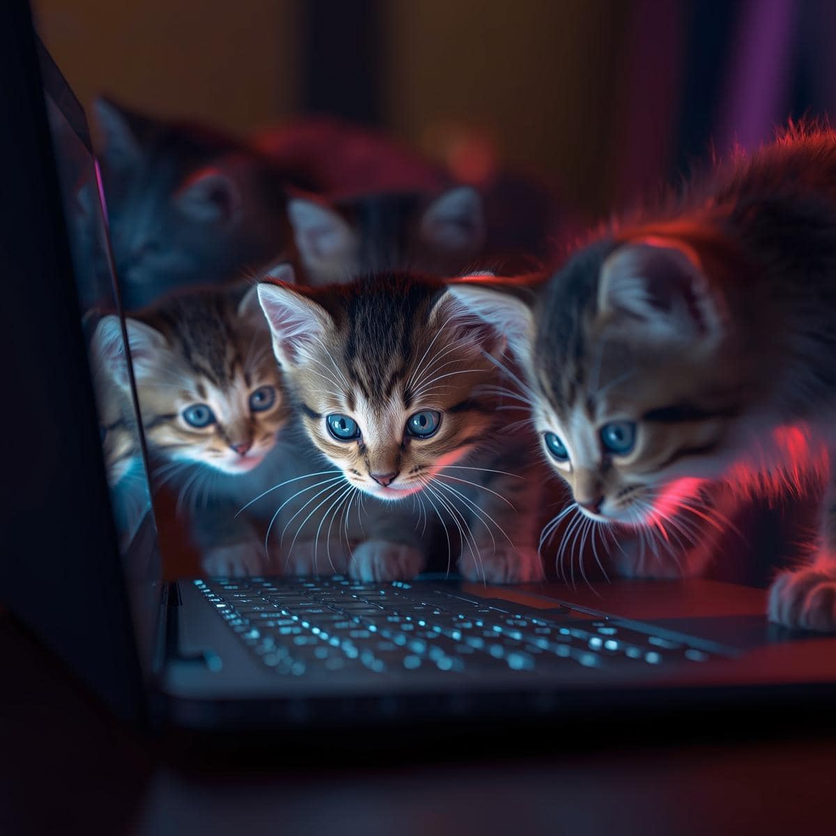 Kittens looking at a laptop computer