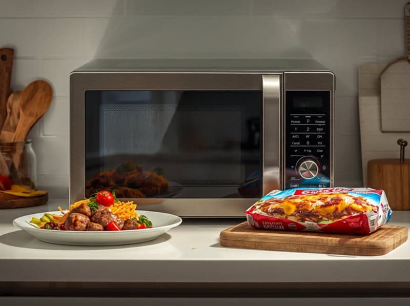 Home-cooked meal beside a microwave and frozen dinner illustrating the difference between convenience and craftsmanship.